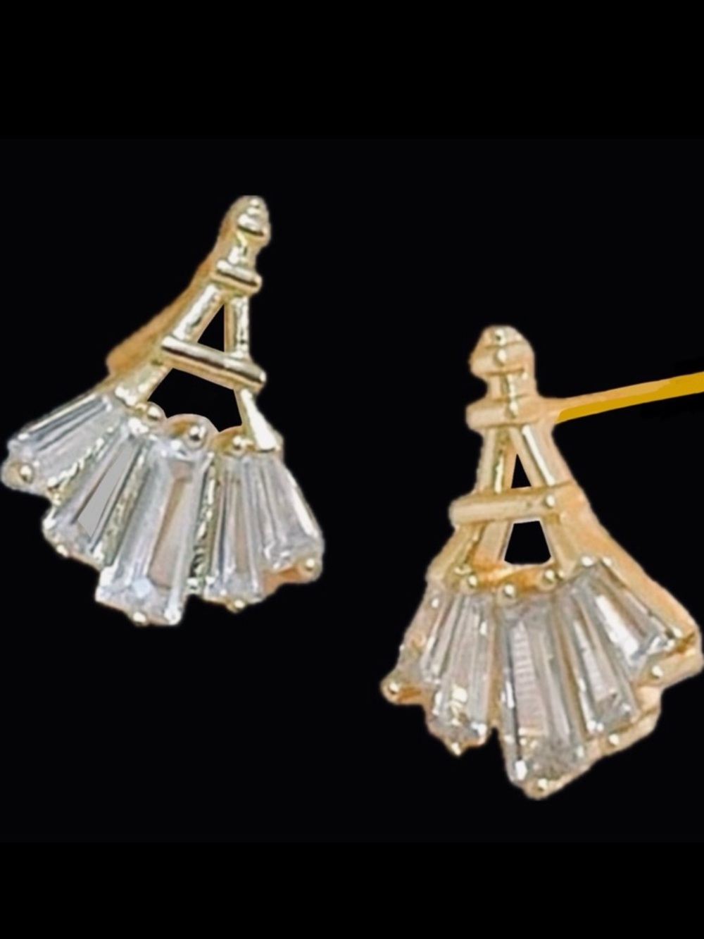 “Eiffel Tower” Paris France Parisian Gold Clear Crystal Travel Memento Earrings